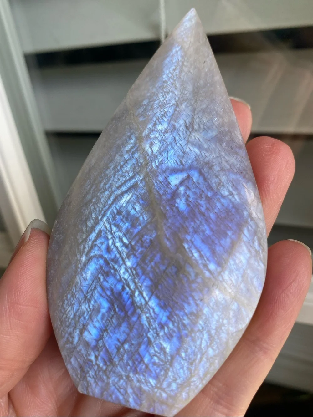 🌙💙 4” Blue Flash Moonstone Teardrop — A TRUE STATEMENT PIECE! 💙🌙